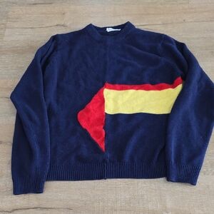 Andros 80's Y2K Navy Blue Sweater with Red and Yellow Design Med
